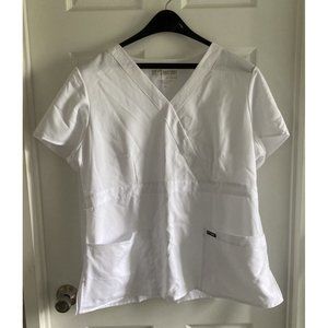 Greys Anatomy Scrubs Top Women's XL Double Pocket White Shirt V-neck